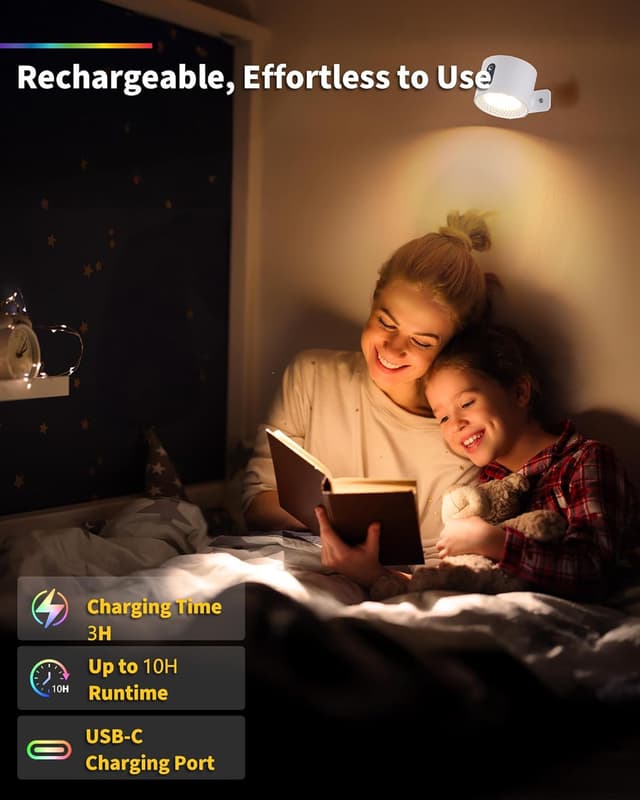 Detalle de LuminexDesigns Set 2 applique LED da parete senza fili con telecomando, touch e ricarica USB-C