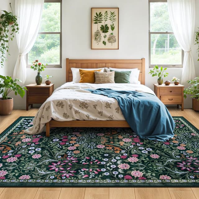 Thumbnail 2 de 8x10 Floral Washable Area Rug 🏡
