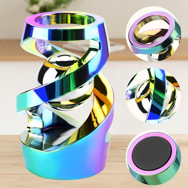 Detalle de DOLASEV Upgraded Kinetic Desk Toys (Rainbow) — Metal fidget spinning toy for stress and focus