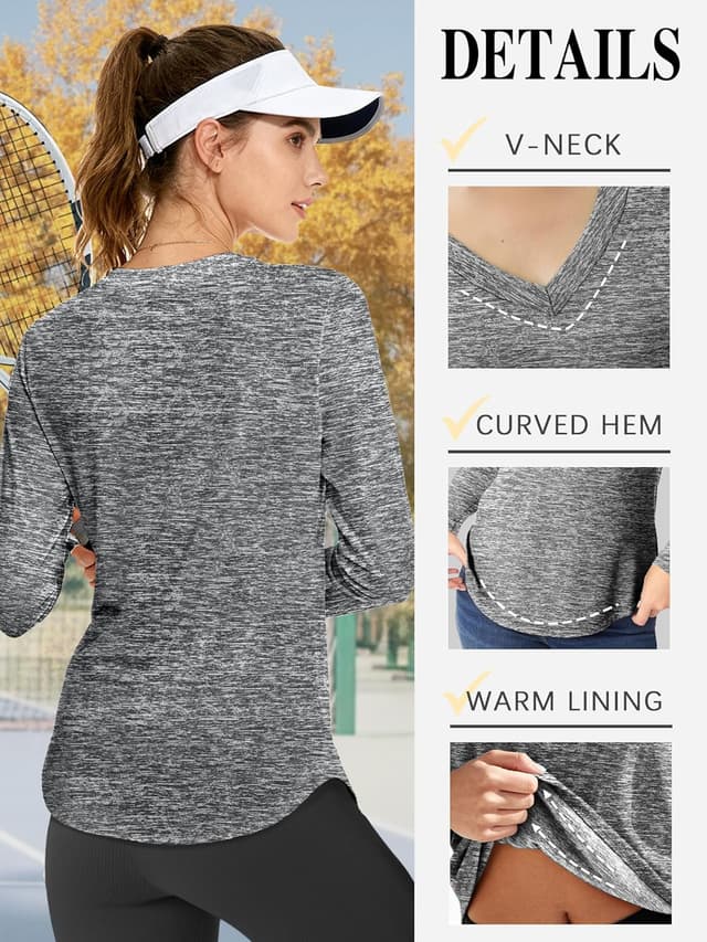 Detalle de DMVOD Sportshirt Damen Kurzarm V-Ausschnitt mit UPF 50+ (5er-Set) – atmungsaktives Funktionsshirt für Workout, Fitness & Yoga