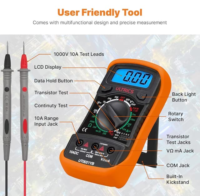 Detalle de ULTRICS Digital Multimeter 9V multi tester