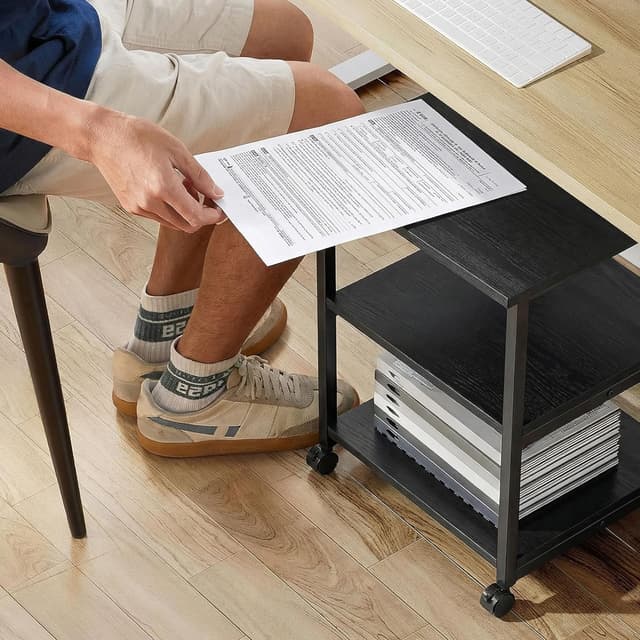 Detalle de HOMCOM support d’imprimante sur desserte mobile 3 niveaux 50 x 50 x 52,5 cm noir