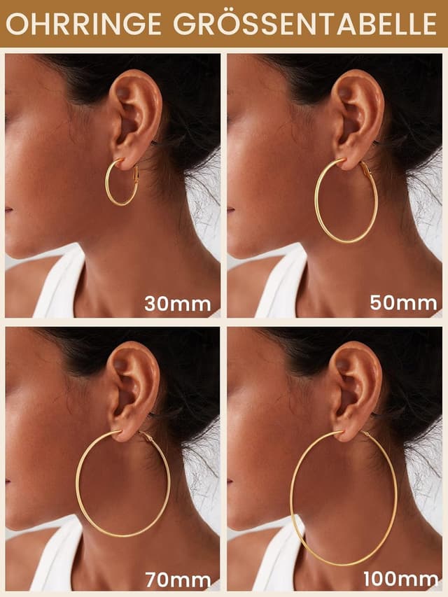 Detalle de GoldChic Creolen aus Edelstahl – Huggie Hoop Ohrringe in Silber, Schwarz oder Gold (30–100 mm)