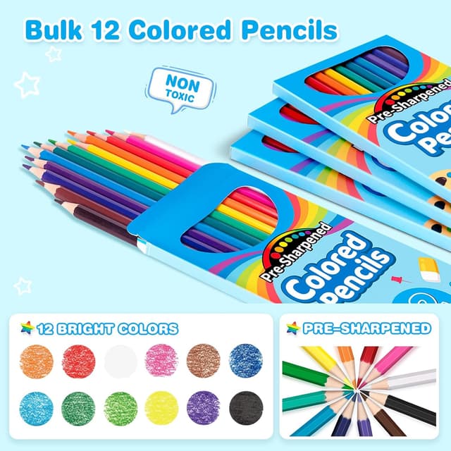 Detalle 2 de V-Opitos 48-Count Colored Pencils (4 Packs, 12 Colors each) — Pre-sharpened Kids Pencils for School & Classroom Prizes