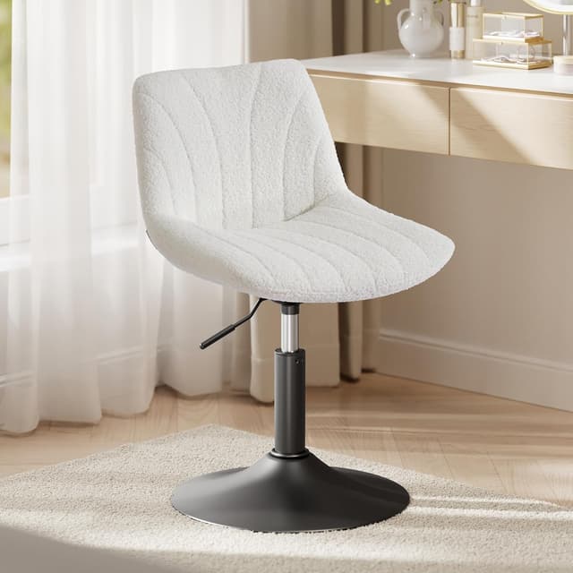 Detalle de VASAGLE LJB160WD02 Dressing Table Chair: height adjustable, 360° swivel beauty stool with backrest (Cloud White)