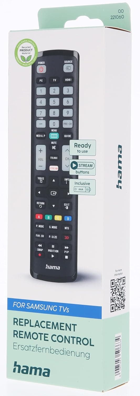 Detalle 2 de Hama lernfähige Universalfernbedienung für Samsung TVs (Infrarot, selbstleuchtende Tasten, Easy Mode)