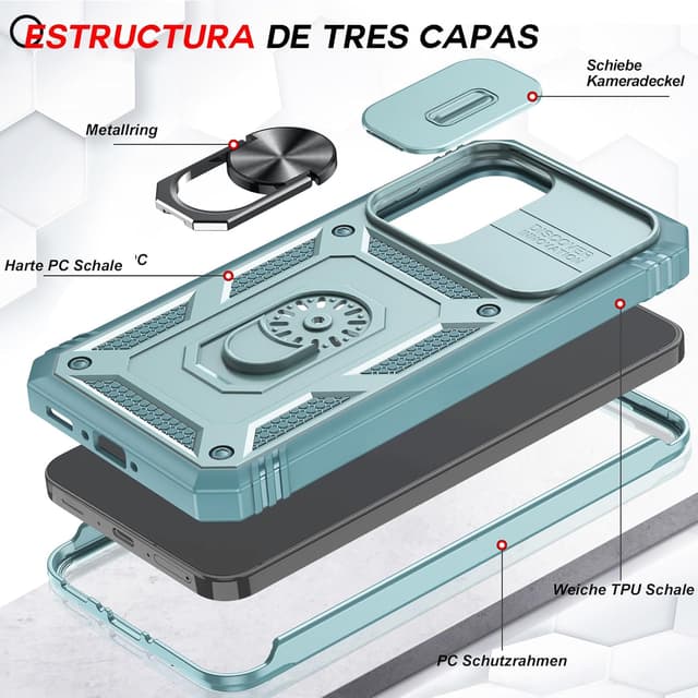 Thumbnail 2 de LeYi Handyhülle für Samsung Galaxy A56 5G – militärisch stoßfestes Slide-Cover mit Kameraschutz, Ringhalterung und 2 Schutzfolien (Grün)