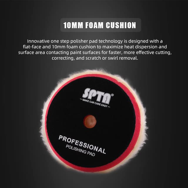 Detalle de SPTA 6-Inch (150mm) Wool Polishing Pads (2-Pack) for Medium Cut—Yellow Wool Buffing & Polishing Set