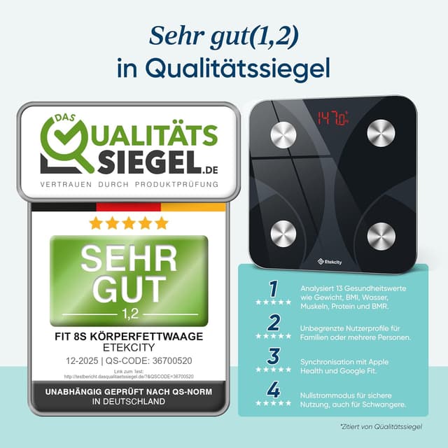 Detalle 2 de Etekcity Personenwaage 180 kg — Körperfettwaage