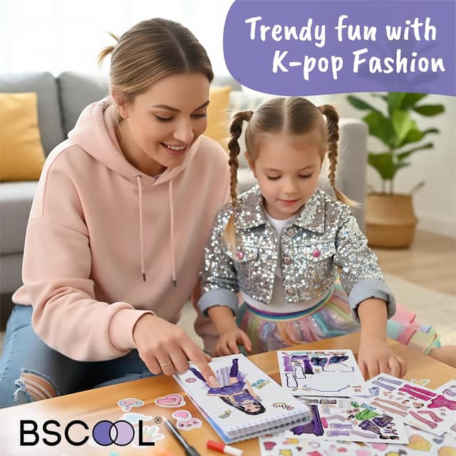 Detalle de BSCOOL Sticker Dress Up K-Pop Activity Book for Kids (Ages 5+) with Removable Stickers and Guides