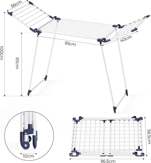 Detalle de SYKIARIOL winged clothes airer (foldable drying rack) 175 × 56 × 100cm, white