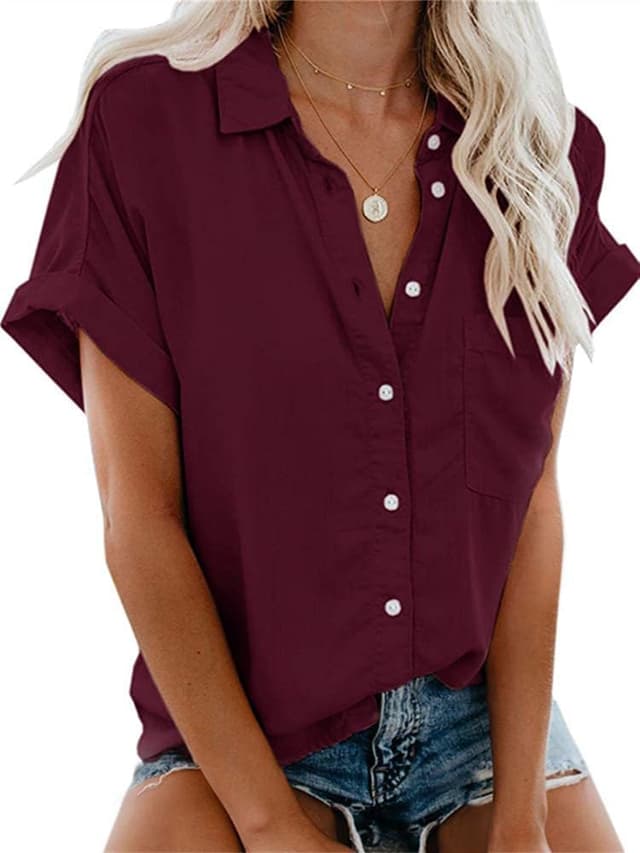 Thumbnail 6 de Womens Short Sleeve Casual Button Down Shirts in Soft Cotton with Pocket