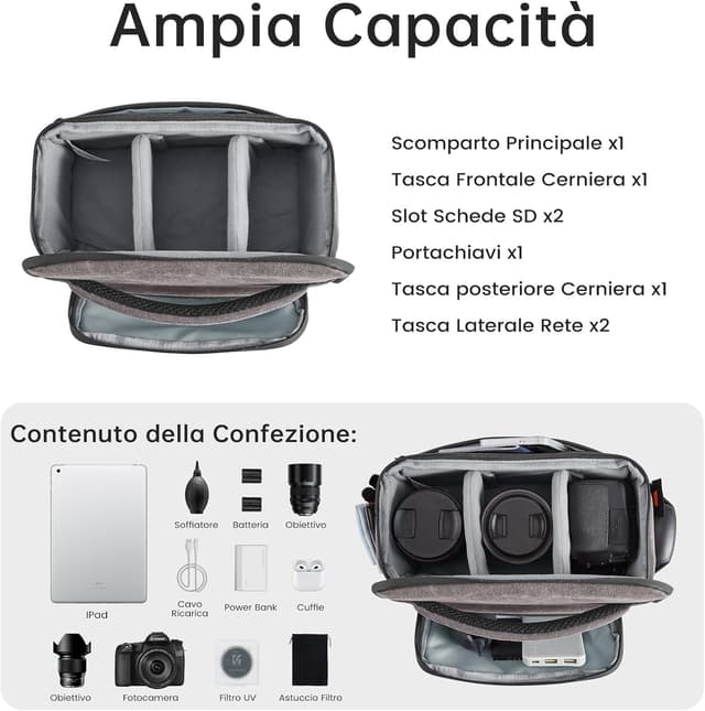 Detalle de S-ZONE DSLR/SLR borsa fotografica in tela impermeabile con tracolla e supporto per treppiede