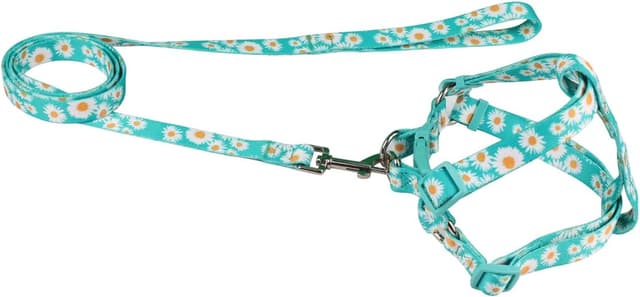 Detalle de Olahibi floral harness and matching 150cm leash set for medium dogs (green daisy) — no-pull, easy wear