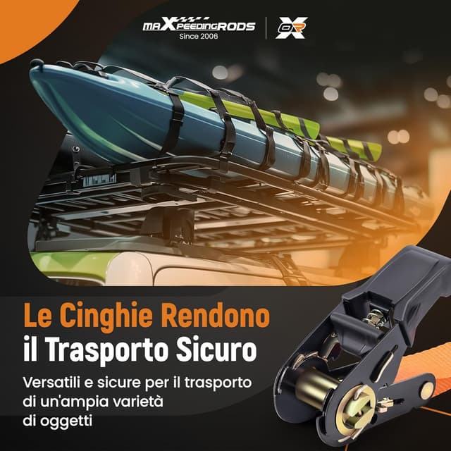 Detalle de maXpeedingrods set di 4 cinghie di fissaggio a cricchetto da 4,5 m con ganci a S e sicurezza fino a 997 kg (EN 12195-2) – Rosso