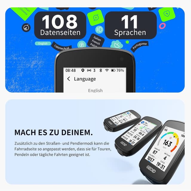 Detalle 2 de GEOID CC700 Pro GPS-Fahrradcomputer mit 2,8-Zoll Touchscreen, Karten-Navigation und ANT+ & Bluetooth