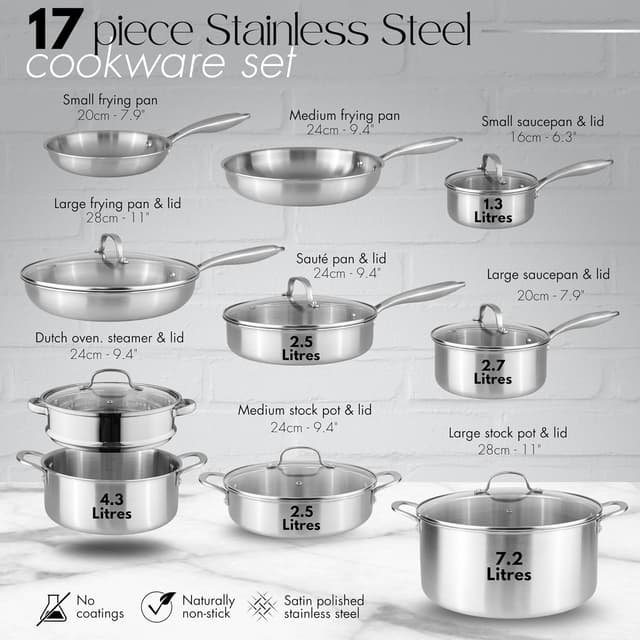 Detalle 2 de nuovva 17-piece Stainless Steel Pots and Pans Set with Glass Lids