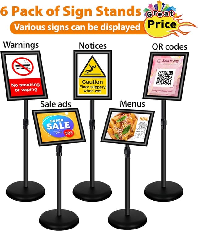 Detalle de VAIIGO 6Pack Adjustable A4 Sign Holder (Aluminium) – Black poster, menu & notice stand