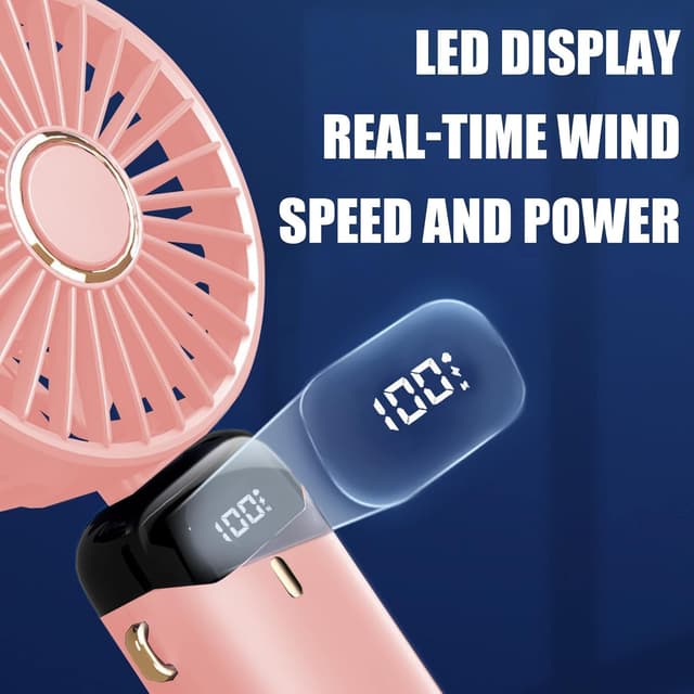 Thumbnail 3 de Jsdoin hand-held portable USB rechargeable fan with 5 speeds and LED display (Pink)