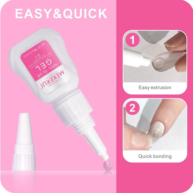 Detalle 2 de MEKERUI Super Strong Nail Glue Gel (15g) — Air-Dries in About 7 Seconds, No UV Lamp Needed