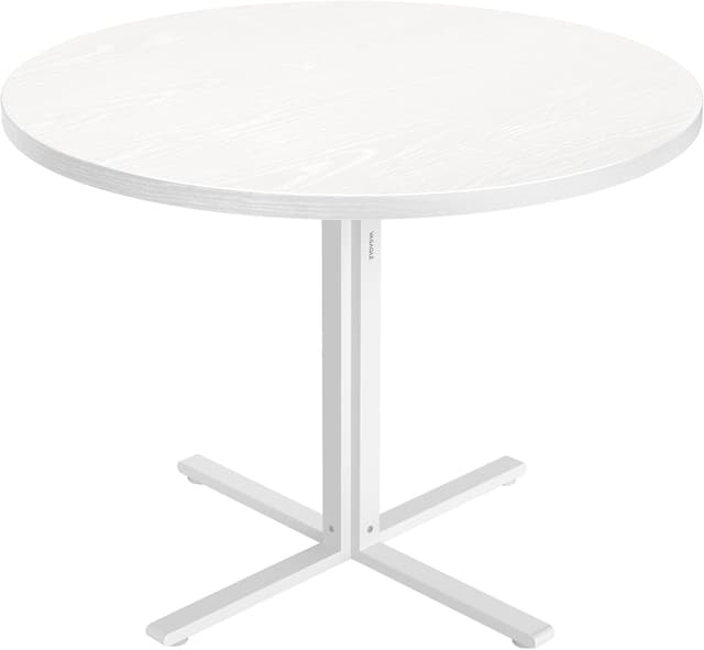 Detalle de VasAGLE Tavolo da pranzo rotondo rustico moderno KDT082W01, diametro 80 cm, bianco neve