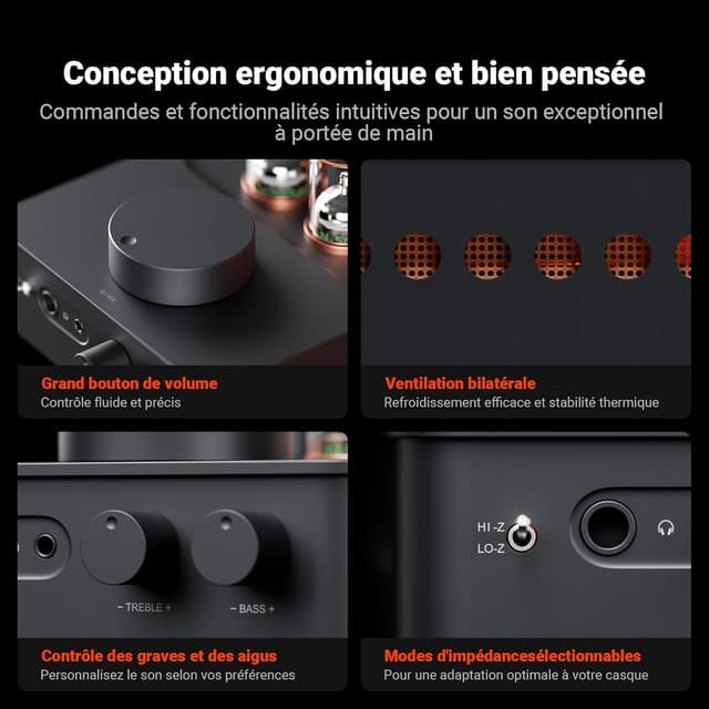 Detalle 2 de Fosi Audio GR70 Préampli Casque à Lampes 300 mW