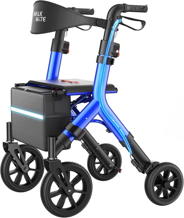 Detalle de WALK MATE Rollator für große Menschen bis 2 m – höhenverstellbar, faltbar & leicht mit Sitz