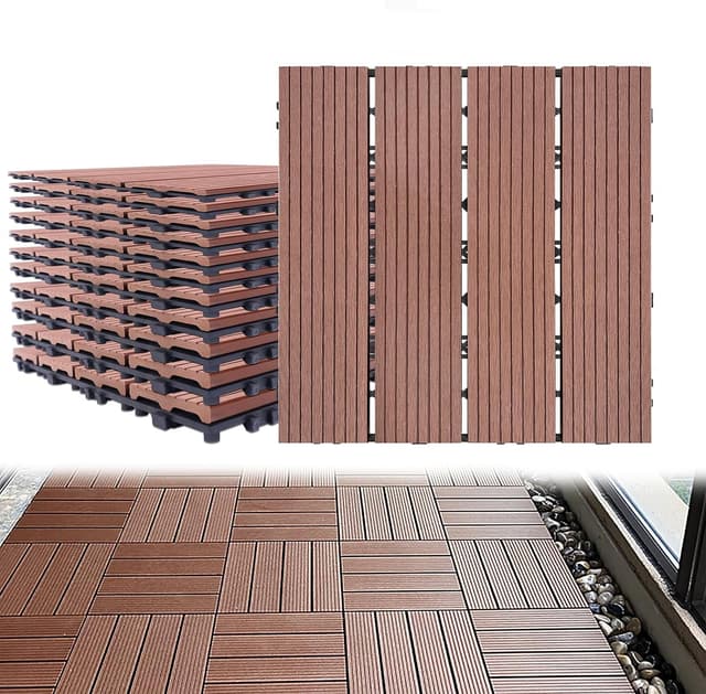 Detalle de Aufun Terrassenfliesen aus WPC mit Klicksystem (22 Stück) 30 x 30 cm – Holzoptik, braun (Type A)