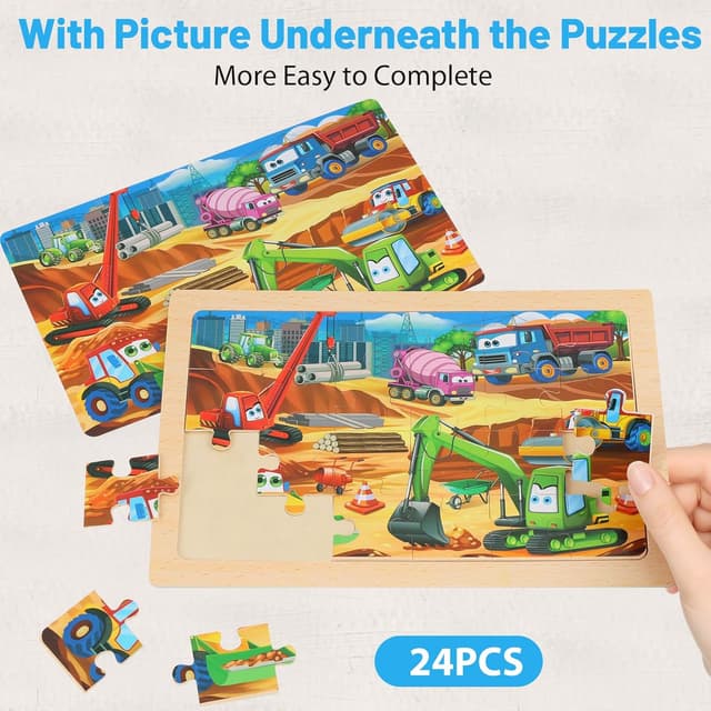 Detalle de Puzzles for Kids Ages 4–6: 24-Piece Toddler Puzzles Set (4 Packs) for Construction & Vehicles