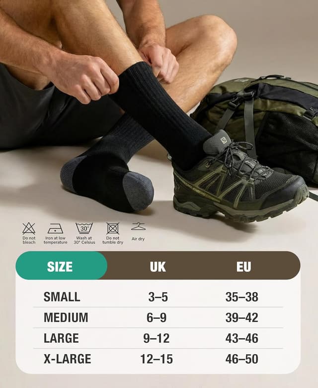 Thumbnail 6 de TANSTC Merino Wool Hiking Socks (Thick Cushioned) – Anti-blister Breathable Crew Socks, 3 Pairs