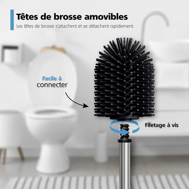 Detalle de Nirox lot de 2 brosses WC en silicone avec manches en acier inoxydable et têtes TPR (Ø 7,7 cm)