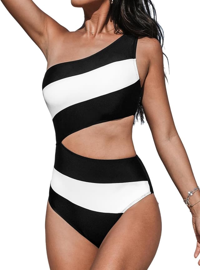 Detalle de CUPSHE Costume da bagno intero da donna con monospalla e blocchi di colore