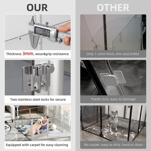 Thumbnail 6 de BingoPaw Acrylic Dog Playpen Fence – Extra Large Heavy-Duty Clear Exercise Pen (132cm x 132cm x H80.5cm) with Waterproof Fertility Pad