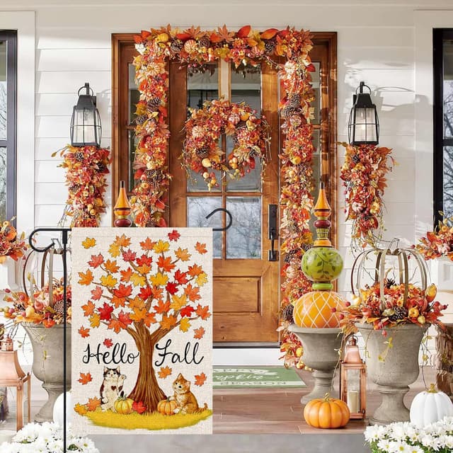 Thumbnail 1 de FUYUCHEN Hello Fall Cat Garden Flag 12x18 in 🎏