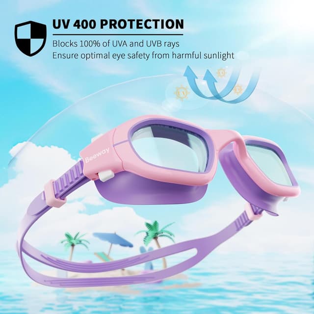 Detalle 2 de BEEWAY Kids Swimming Goggles (6–14) Wide View with Anti-fog & Anti-leak