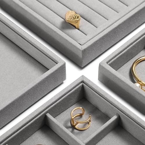 Detalle 2 de Oirlv Bandeja apilable de microfibra gris para joyería (24 cuadrículas)