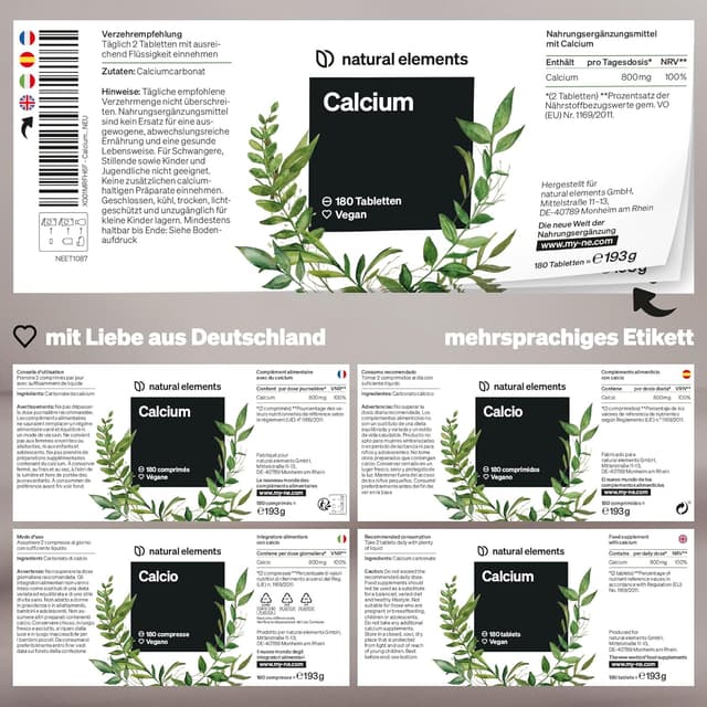 Thumbnail 4 de natural elements Calcium Tabletten 800 mg Kalzium Tagesdosis 💊