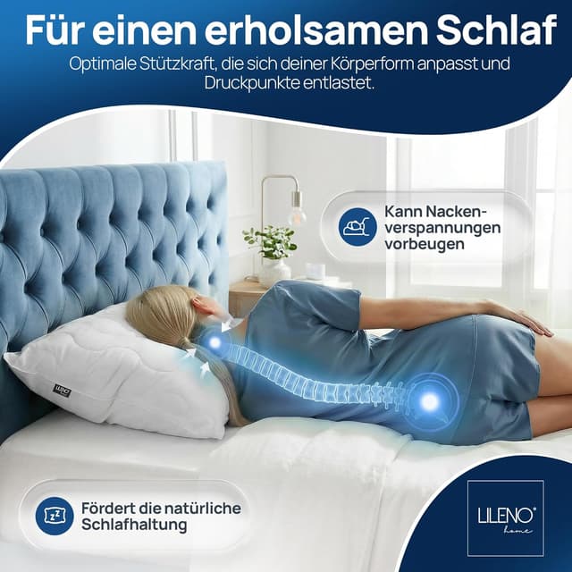 Detalle de LILENO HOME Allergiker Kopfkissen 80x80 (1er Set) – waschbar bis 95°C, OekoTex & Made in DE