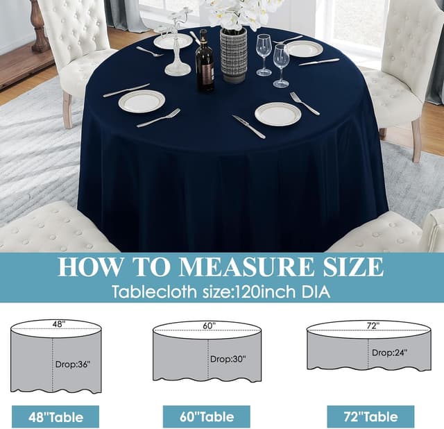 Thumbnail 6 de VidaFete 10-Pack Navy Blue 120-Inch Round Tablecloth (Polyester) for Dining, Parties & Buffets