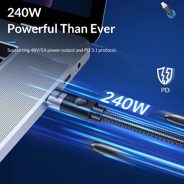 Detalle de Câble ORICO 40Gbps USB 4 / Thunderbolt 4 (240W PD 3.1) 0,5 m pour charge et vidéo 4K 60 Hz