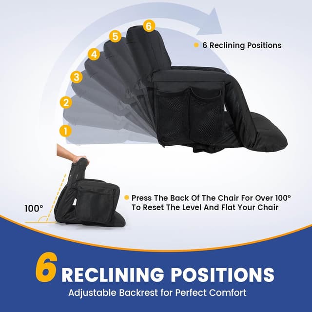 Detalle 2 de Sheenive Stadium Seats with Back Support (380 lbs) – 2.8'' Cushioned Bleacher Seat with 6 Adjustable Angles, Armrests & Cup Holders