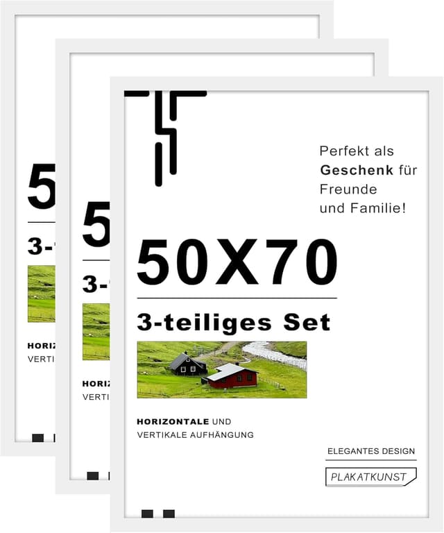 Detalle de Tinkeps 3er Pack Bilderrahmen 50x70 cm in Weiß (Holzwerkstoff) mit Acrylglasscheibe