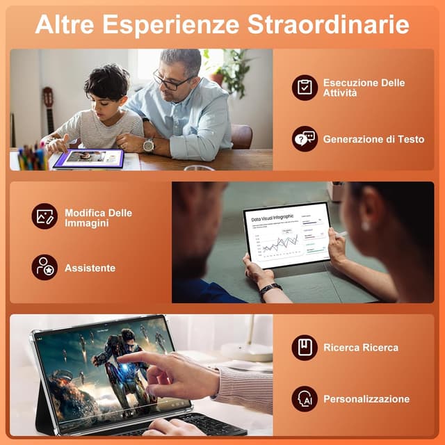 Detalle de Dghrti Tablet Android 15 10,1" IPS HD, 30 GB RAM e 128 GB + 1 TB TF, Wi‑Fi 6 e fotocamere 5/8 MP (grigio)