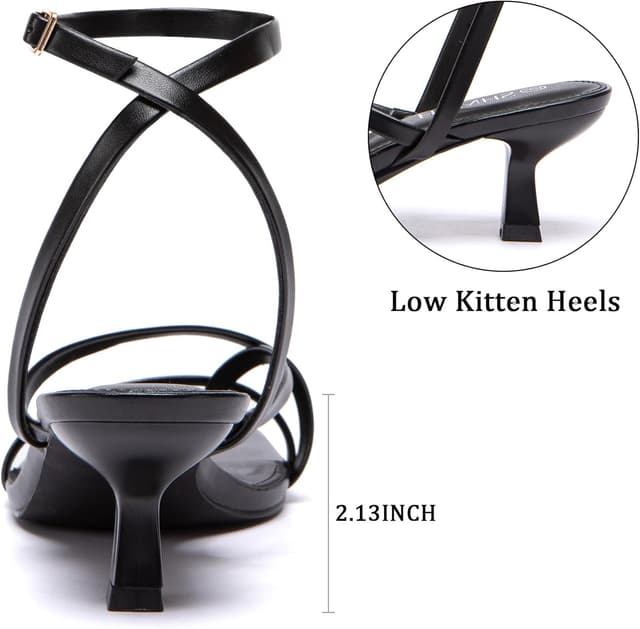 Detalle 2 de SHMCH Kitten Heels for Women Low Strappy Lace-Up Dress Sandals with Square Toe & Ankle Strap