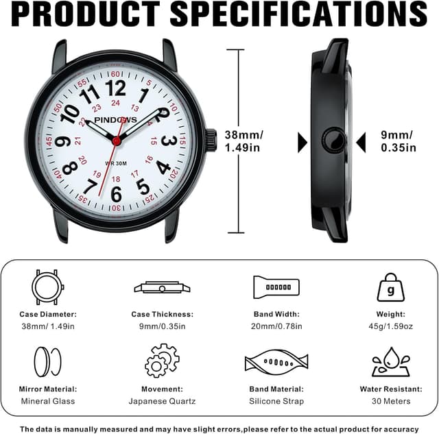 Detalle de PINDOWS Analoge Quarzarmbanduhr mit Silikonband (unisex) – leuchtendes Zifferblatt, wasserfest