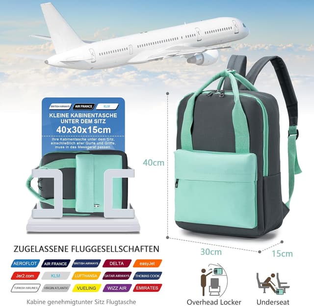 Detalle 2 de SUCIKORIO 40x30x15cm Underseat Travel Backpack with 14-inch Laptop Compartment