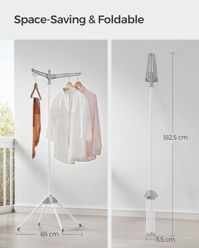 Detalle de SONGMICS Clothes Airer LLR510G01 with 3 Rotatable Arms (27 hangers capacity), foldable indoor drying rack