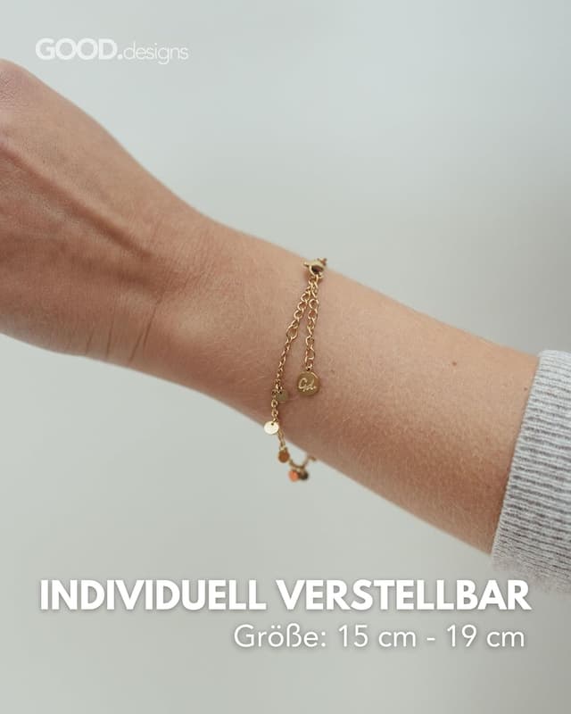 Detalle 2 de GD GOOD.designs Plättchen Armkette für Damen (wasserfest, Edelstahl, verstellbar 15–19 cm)