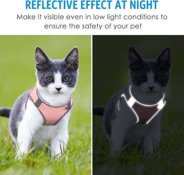 Detalle de Brifit Cat Harness and Lead Set (Soft Mesh, Escape-Proof Vest) with Reflective Kitten Harness, Pink, XXS