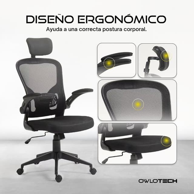 Detalle 2 de Owlotech Berkeley Silla Escritorio Ergonómica Negra